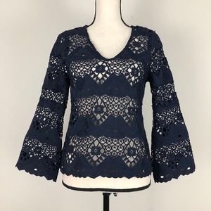 Portmans Navy Lace Bell Sleeve Top